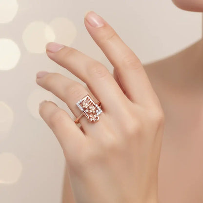 Rectangular Floral Gold Ring
