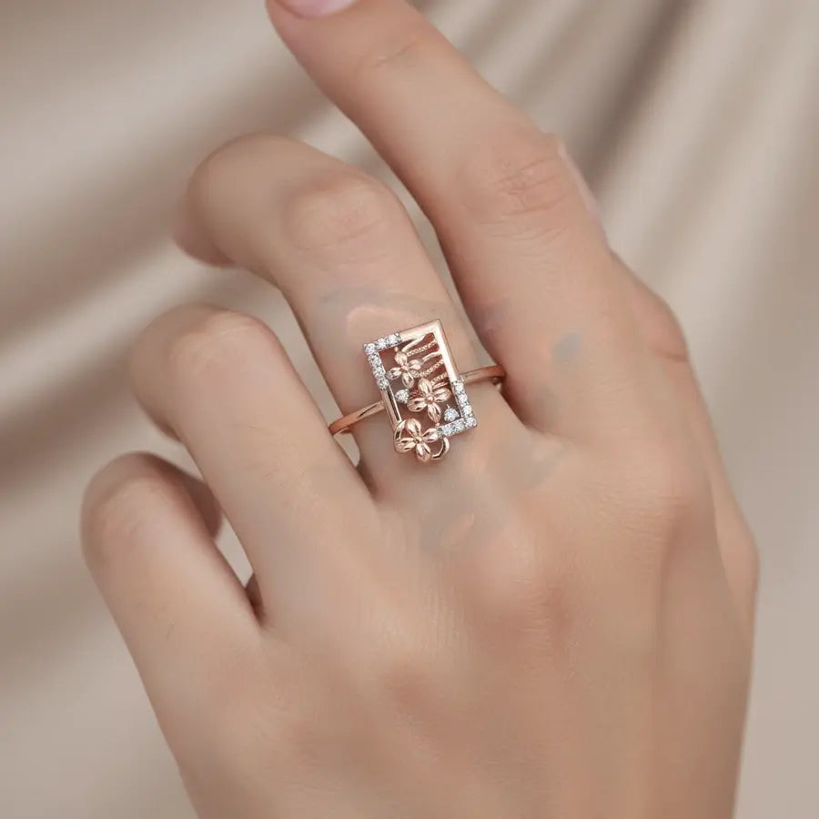 Rectangular Floral Gold Ring
