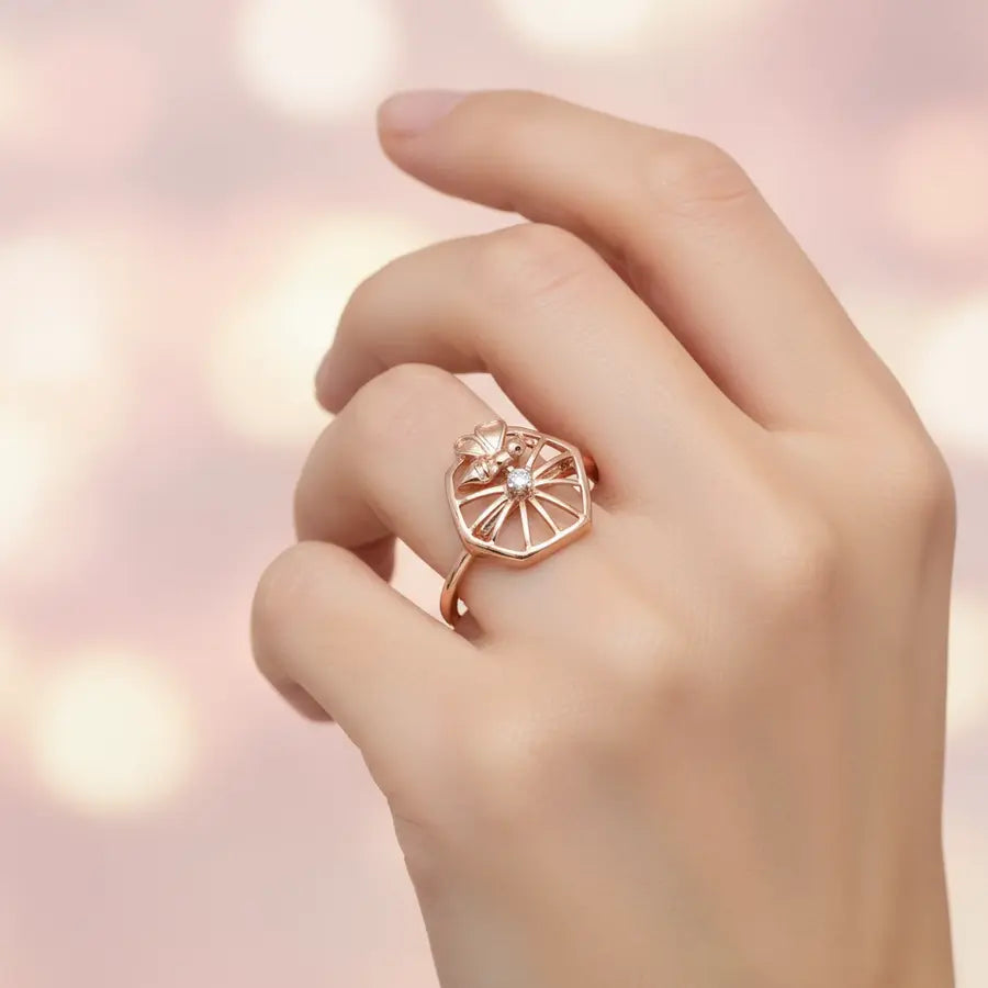Bee & Flower Gold Ring