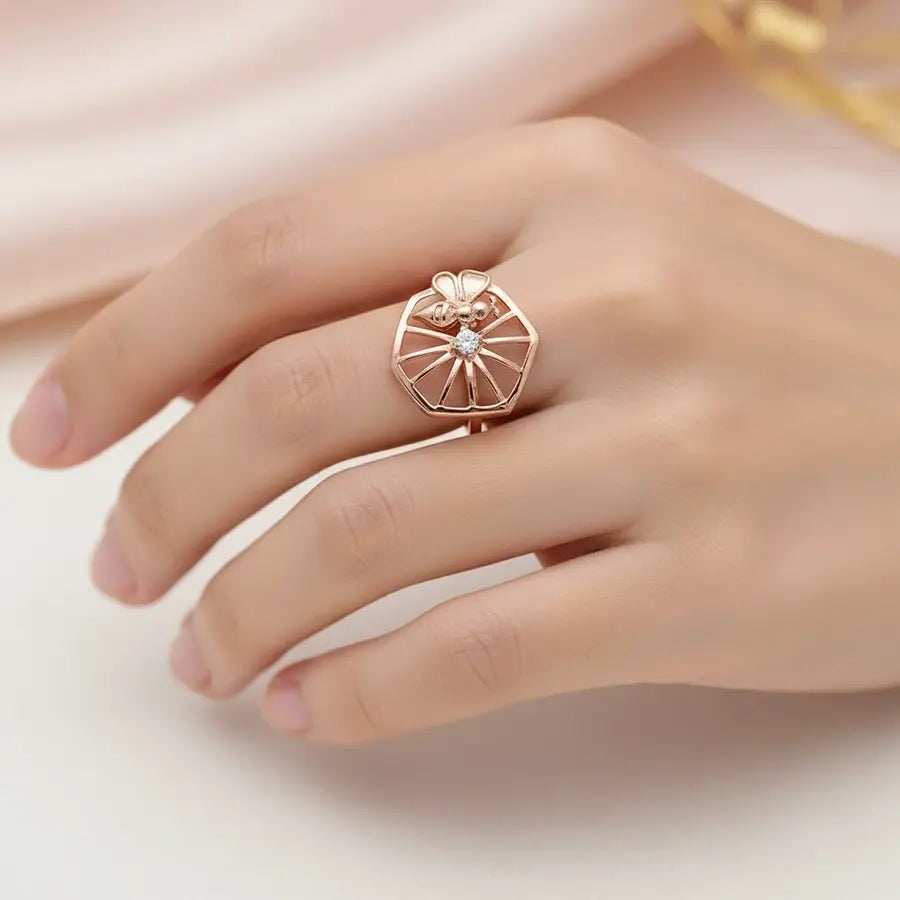 Bee & Flower Gold Ring