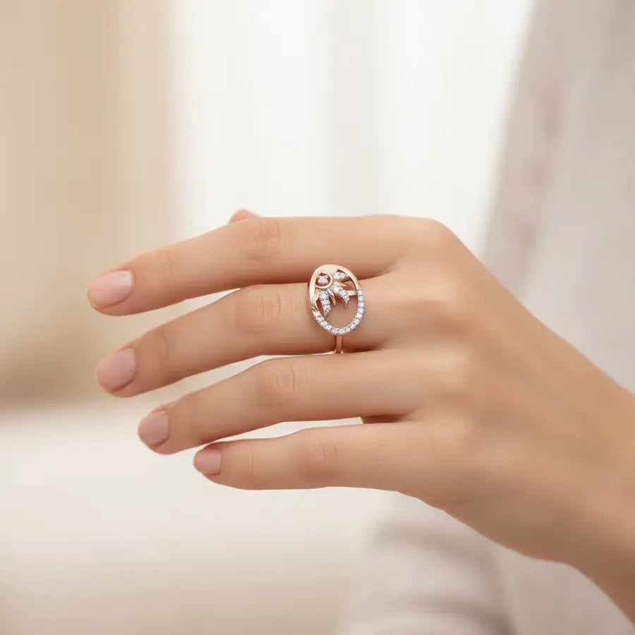 Oval Half Flower Gold Ring