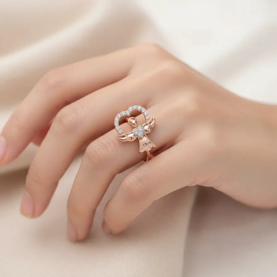 Angel Heart Frame Gold Ring