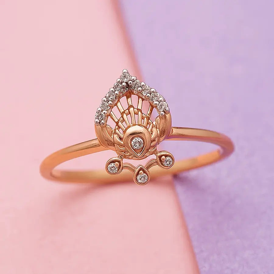 Peacock Feather with Stones Gold Ring