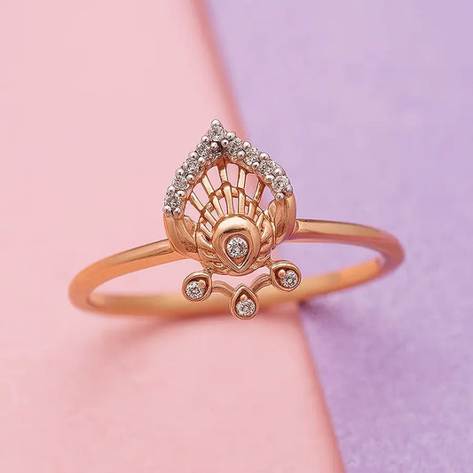 Peacock Feather with Stones Gold Ring