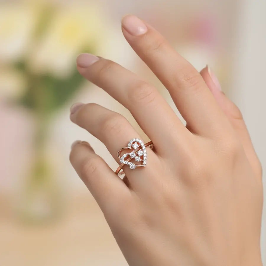 Heart Frame Music Note Gold Ring