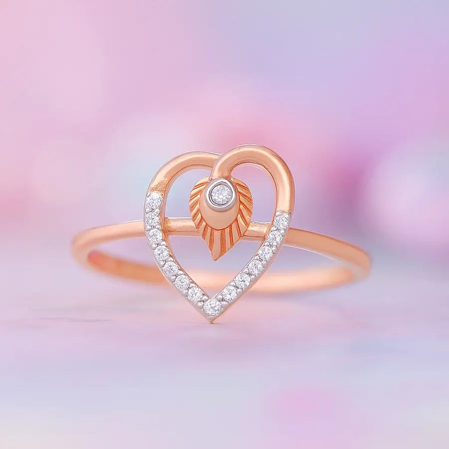 Heart Frame Feather Gold Ring