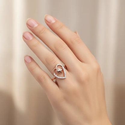 Heart Frame Feather Gold Ring