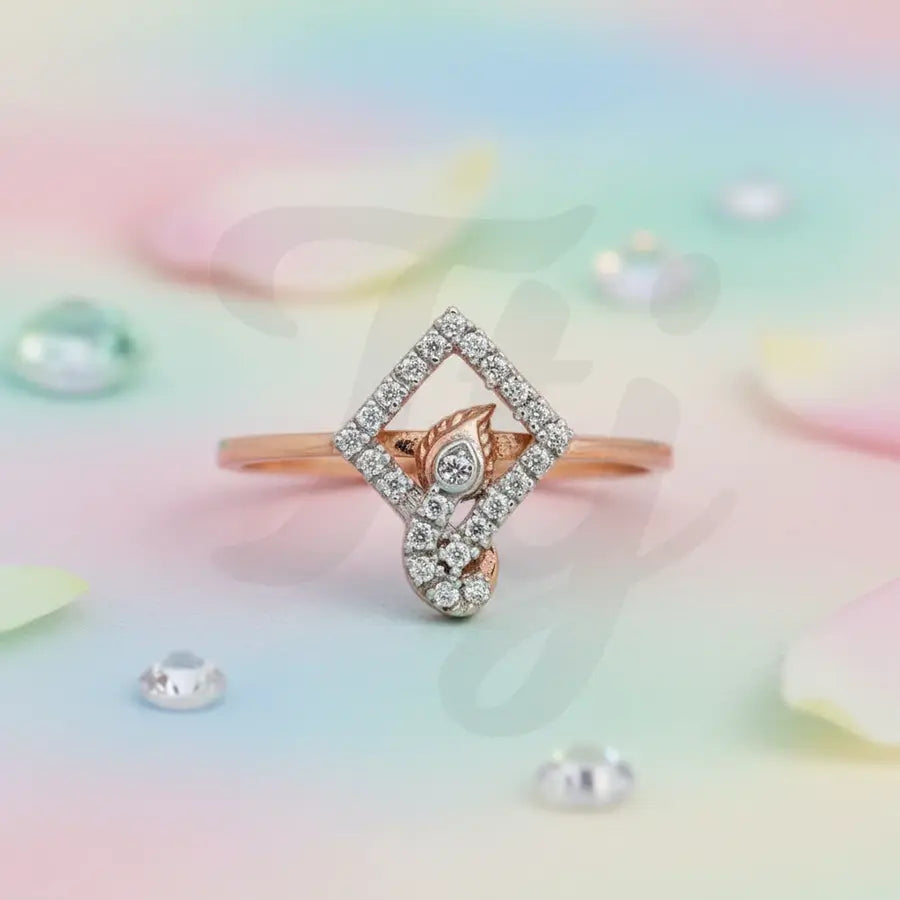 Diamond Frame Feather Gold Ring