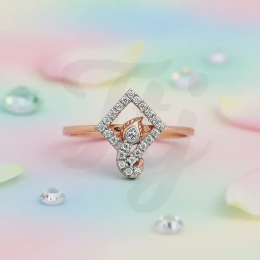 Diamond Frame Feather Gold Ring