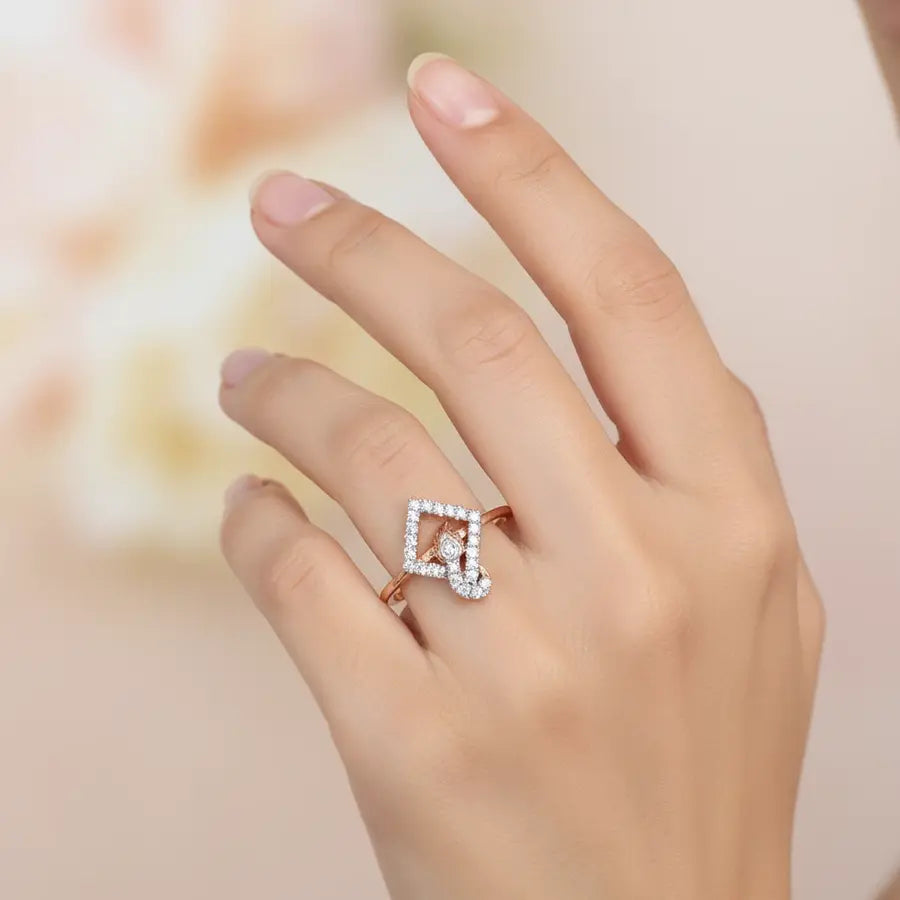 Diamond Frame Feather Gold Ring