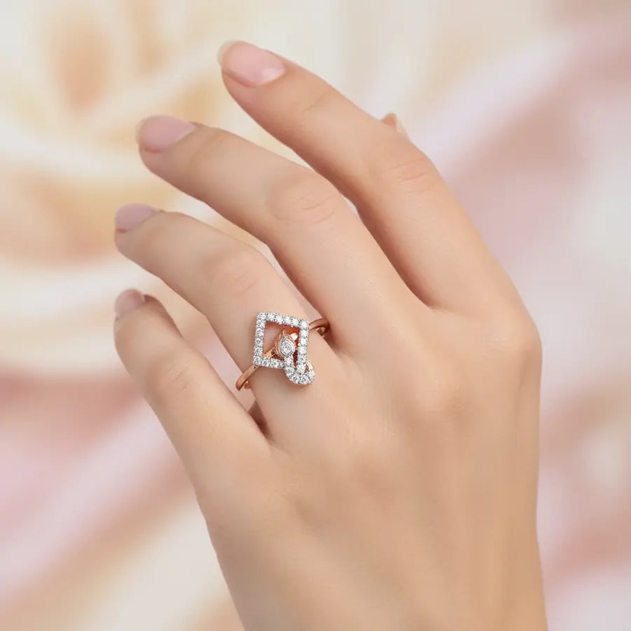 Diamond Frame Feather Gold Ring