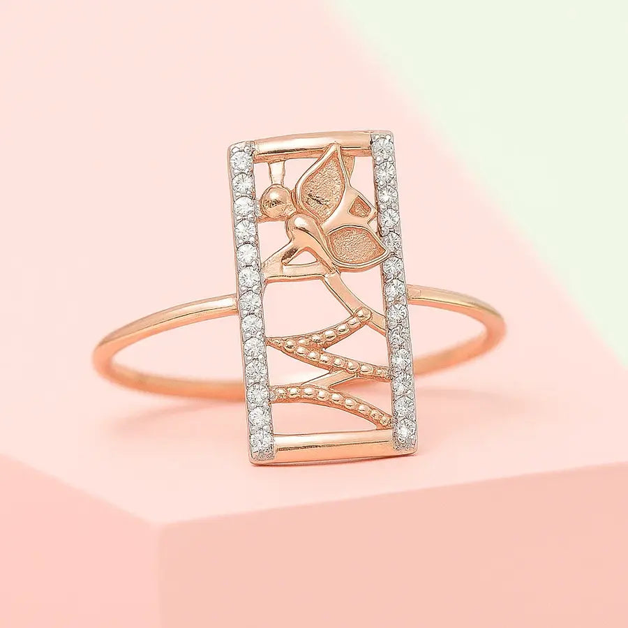 Rectangle Frame Butterfly Gold Ring