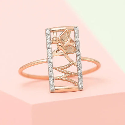 Rectangle Frame Butterfly Gold Ring