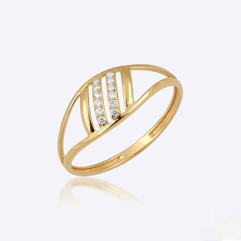 Diagonal Triple Row Diamond Gold Ring