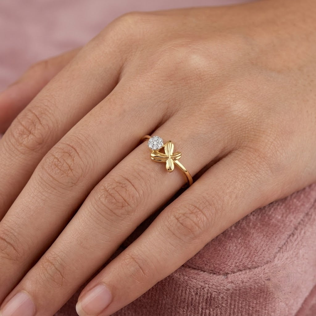 Cute Floral Diamond Gold Ring