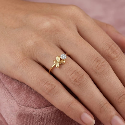 Cute Floral Diamond Gold Ring