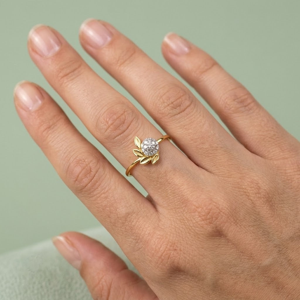 Golden Leaf Halo Diamond Gold Ring