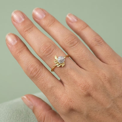 Golden Leaf Halo Diamond Gold Ring