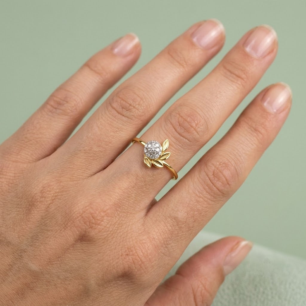 Golden Leaf Halo Diamond Gold Ring