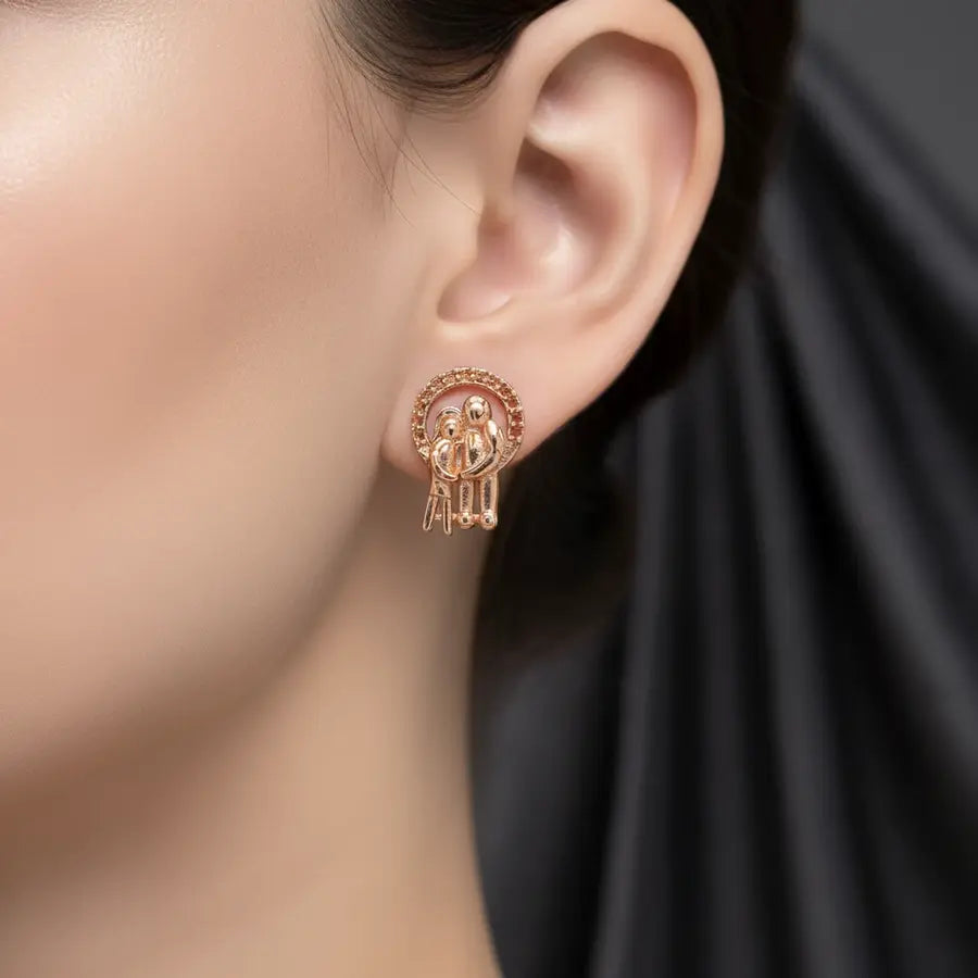 Side Hug Couple Gold Earrings