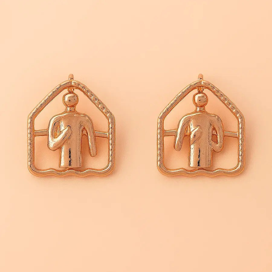 Running Man Frame Gold Earrings