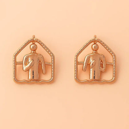 Running Man Frame Gold Earrings