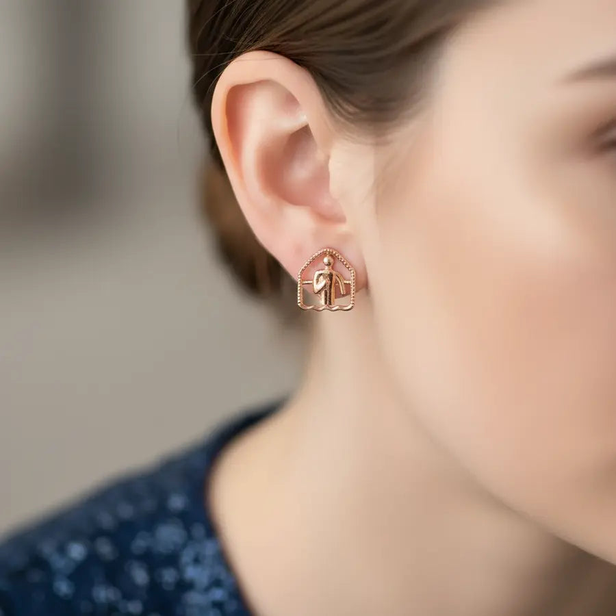 Running Man Frame Gold Earrings
