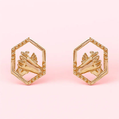 Twin Hands Holding Gold Earrings