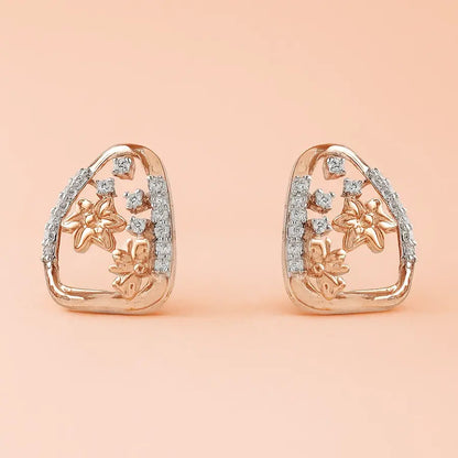 Curved Triangle Florals Gold Earrings