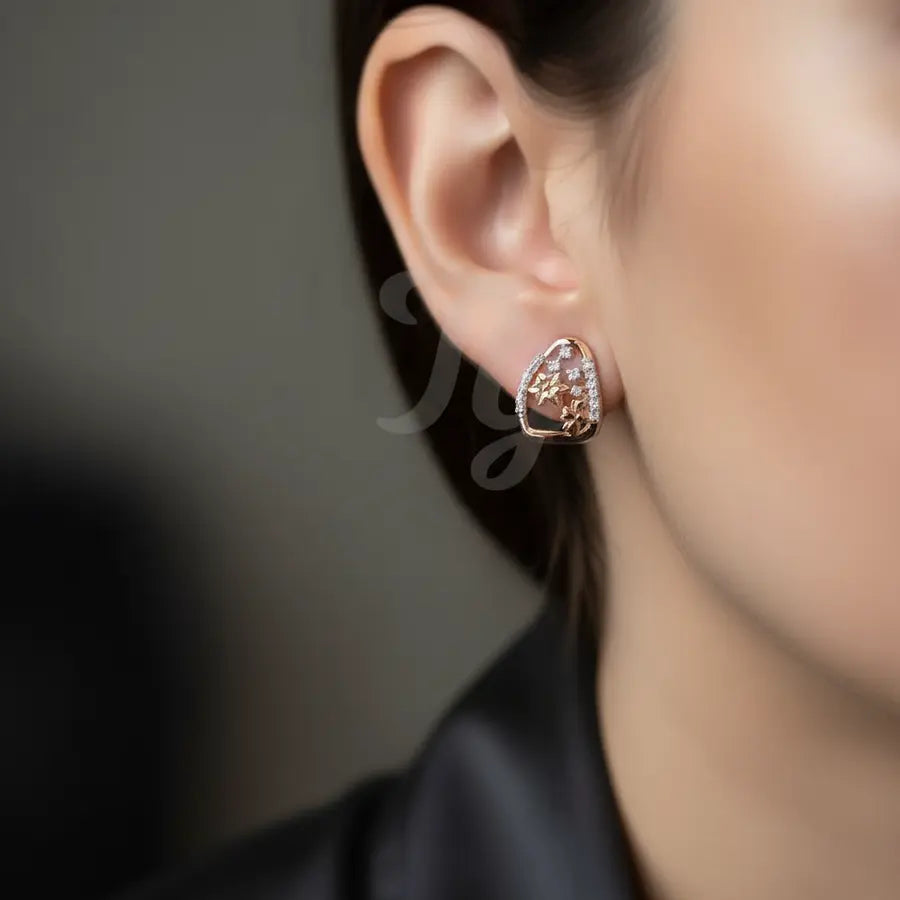 Curved Triangle Florals Gold Earrings