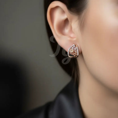 Curved Triangle Florals Gold Earrings