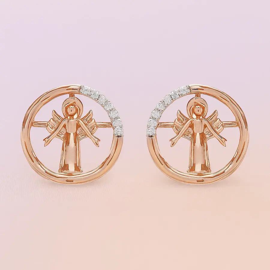 Angel Circle Frame Gold Earrings