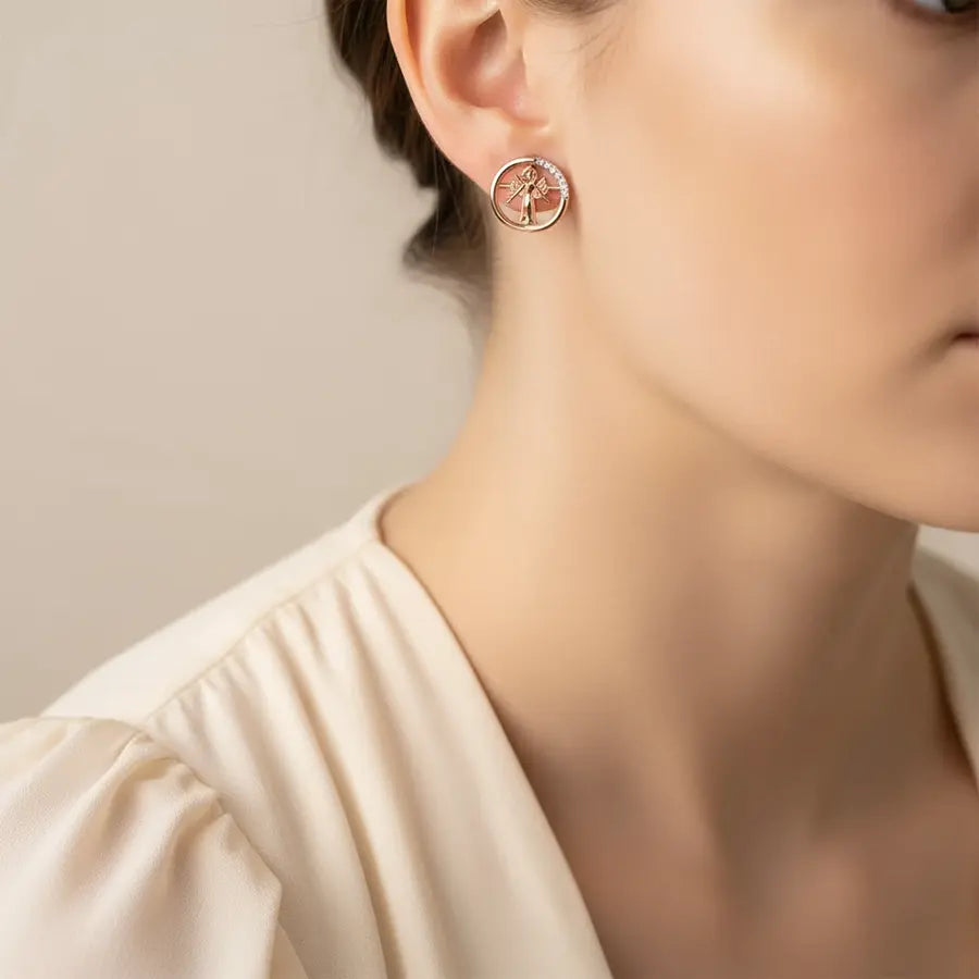 Angel Circle Frame Gold Earrings