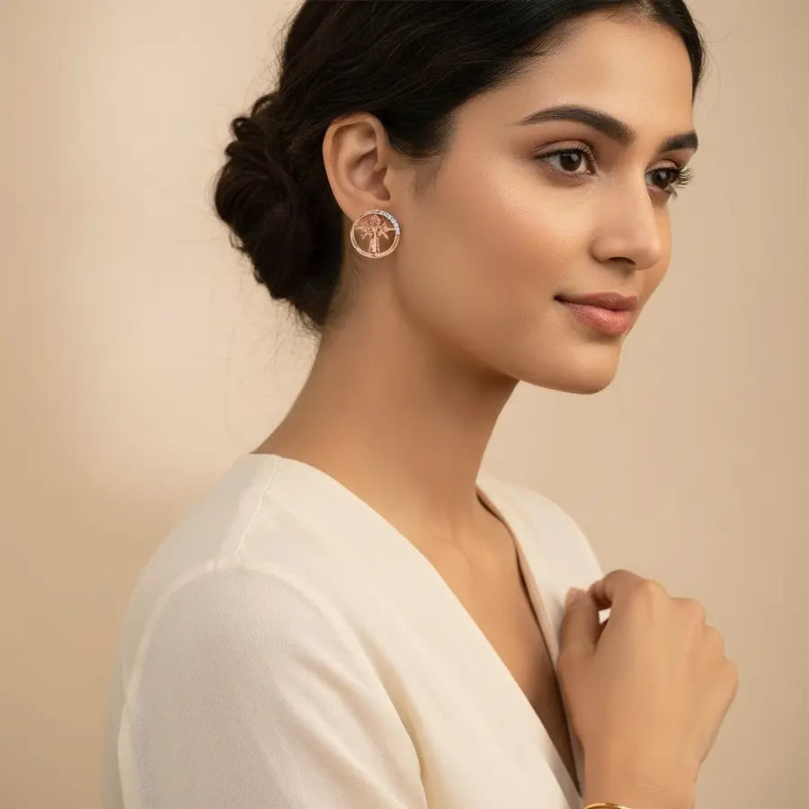 Angel Circle Frame Gold Earrings