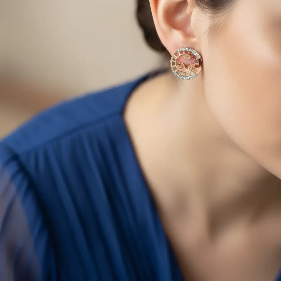 Circle Floral Gold Earrings