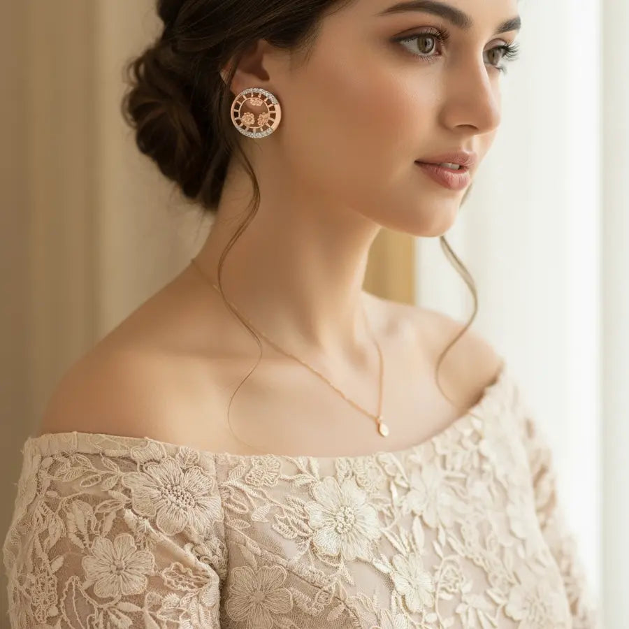 Circle Floral Gold Earrings