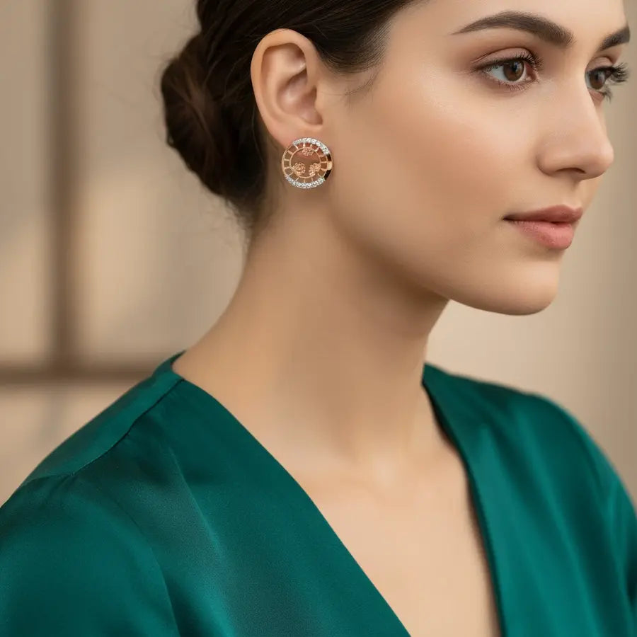 Circle Floral Gold Earrings