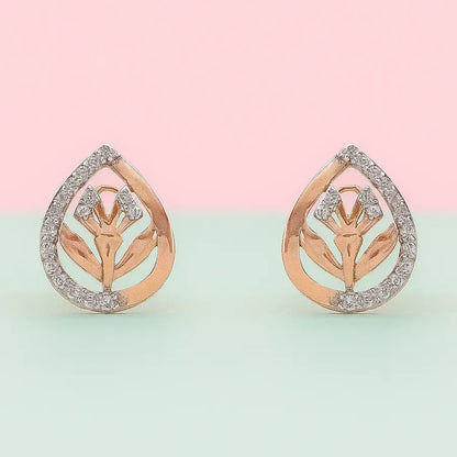 Twin Leaves Stem Gold Earrings
