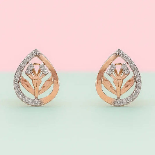 Twin Leaves Stem Gold Earrings