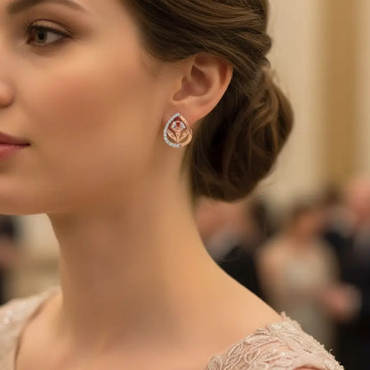 Twin Leaves Stem Gold Earrings