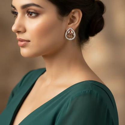 Twin Leaves Stem Gold Earrings