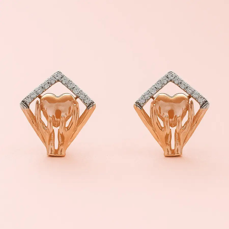 Heart in Hand Gold Earrings