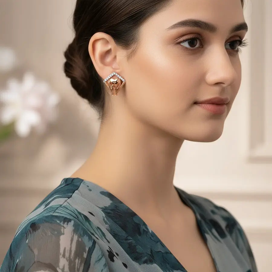 Heart in Hand Gold Earrings