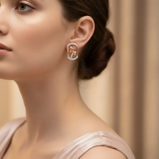 Twin Flowers Gold Earrings