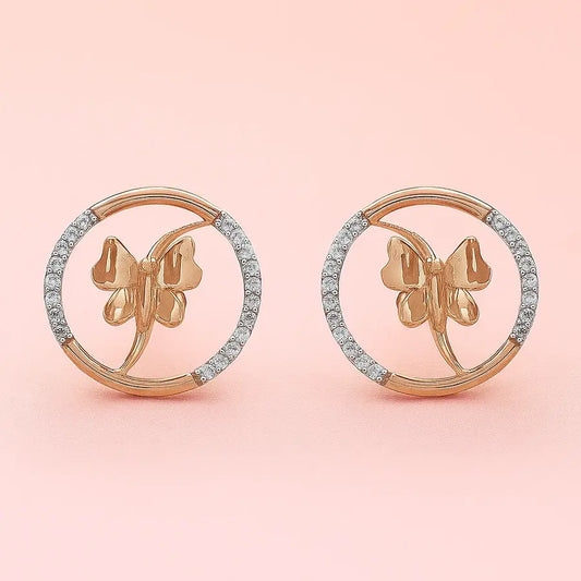 Fluttering Butterfly Circle Gold Earrings