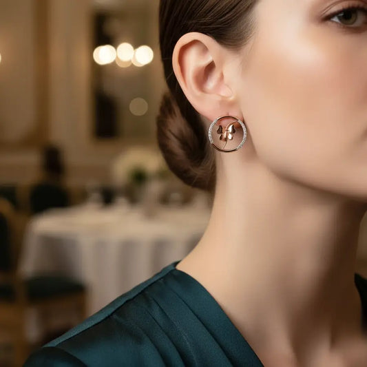 Fluttering Butterfly Circle Gold Earrings