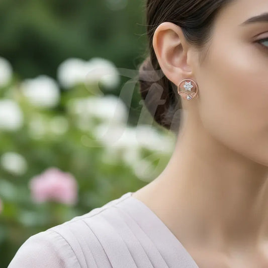 Star Leaves Circle Gold Earrings