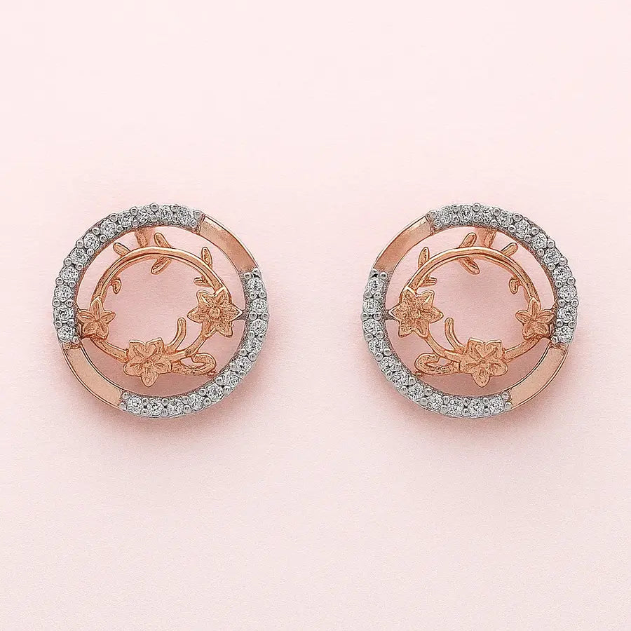 Circle Flower Crown Gold Earrings
