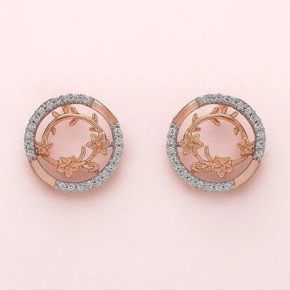 Circle Flower Crown Gold Earrings