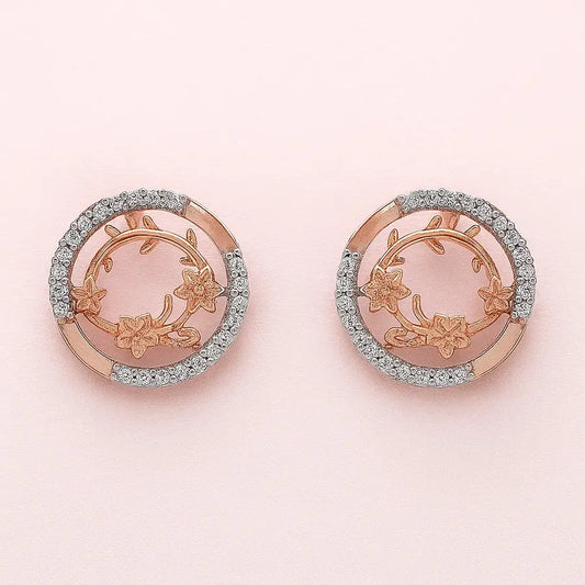 Circle Flower Crown Gold Earrings